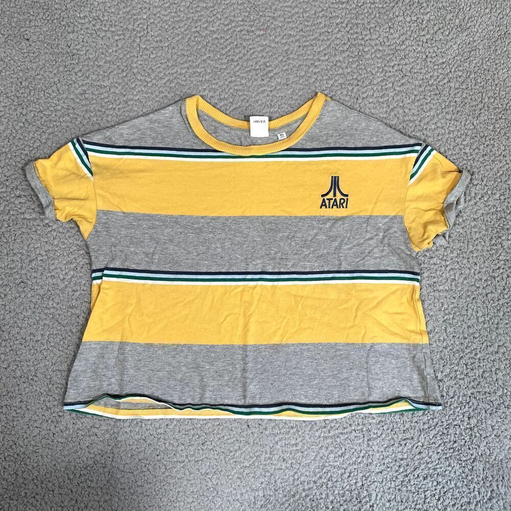 Women's Atari Crop T Shirt Women's Short Sleeve Stripes Retro Video Games XL